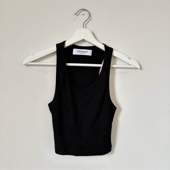 SPRWMN Black Rib Fitted Scooped Tank In Black Size Small - Picture 4 of 7